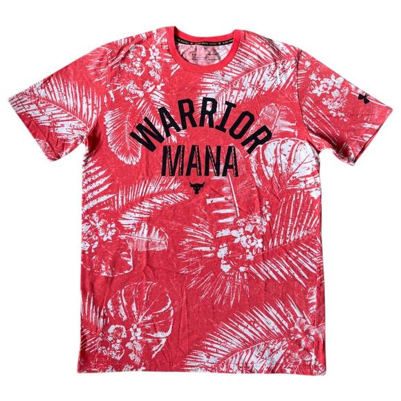 Under Armour Project Rock Warrior Mana Graphic T-Shirt Hawaiian Print Red Tee - Picture 1 of 8